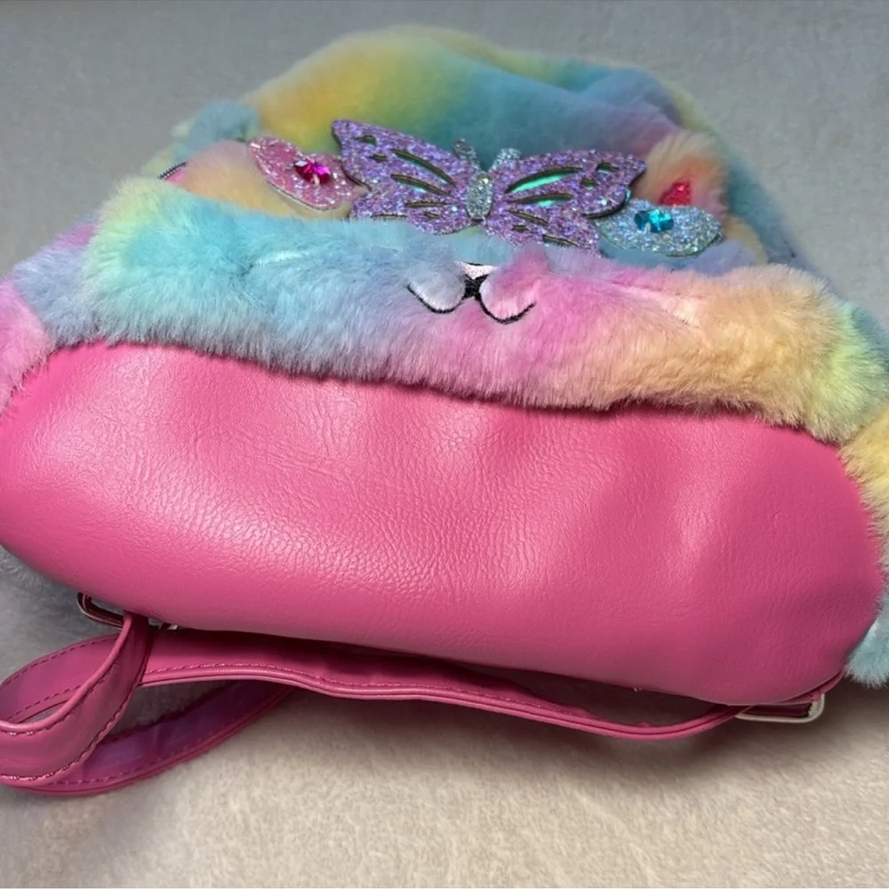 Omg Accessories Kids Bag - Pink - Bella Kitty - Faux Fur Fuzzy Kitty Rainbow bag